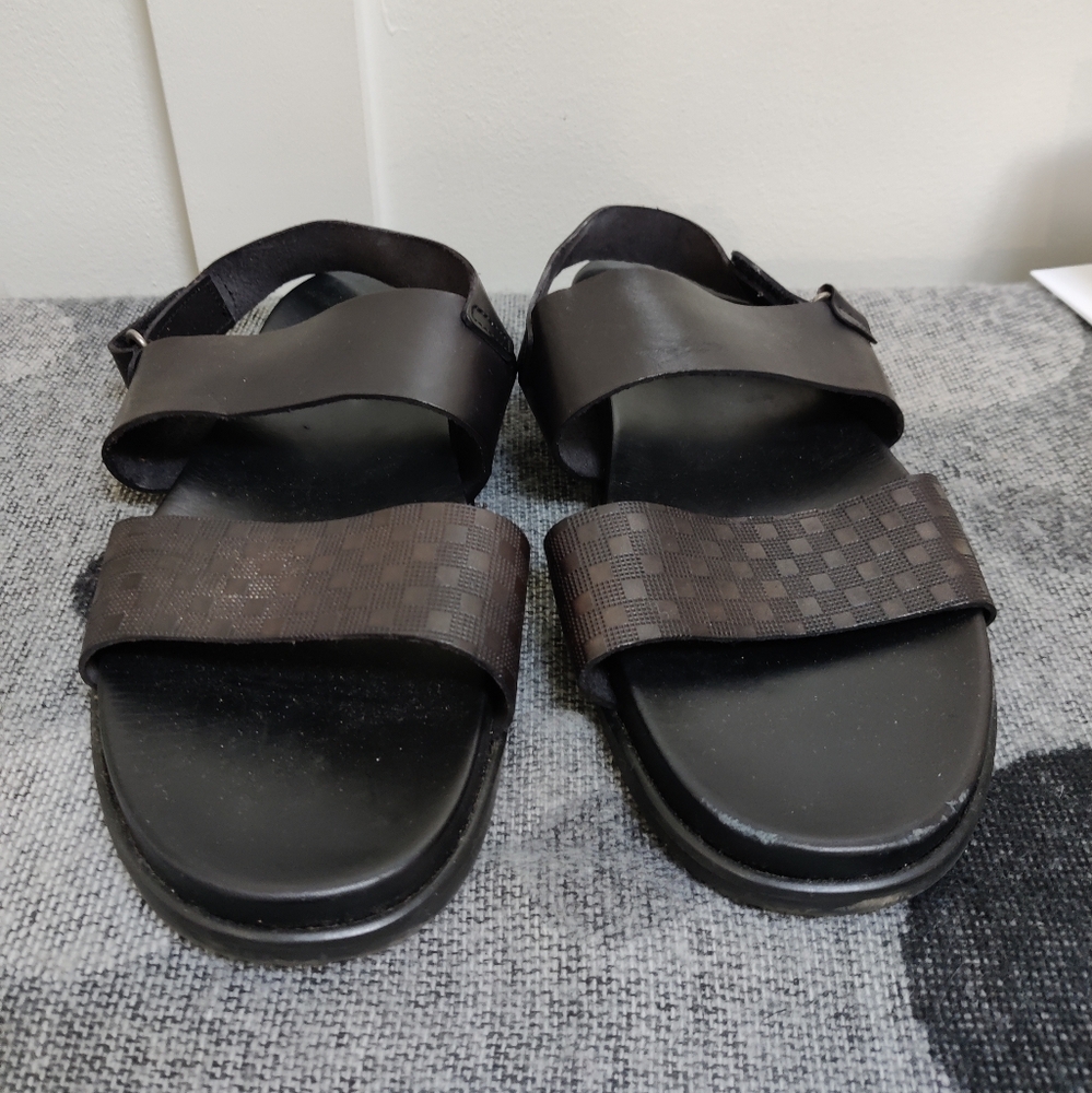 Luca del Forte Black Leather Italian Sandals – Size 46